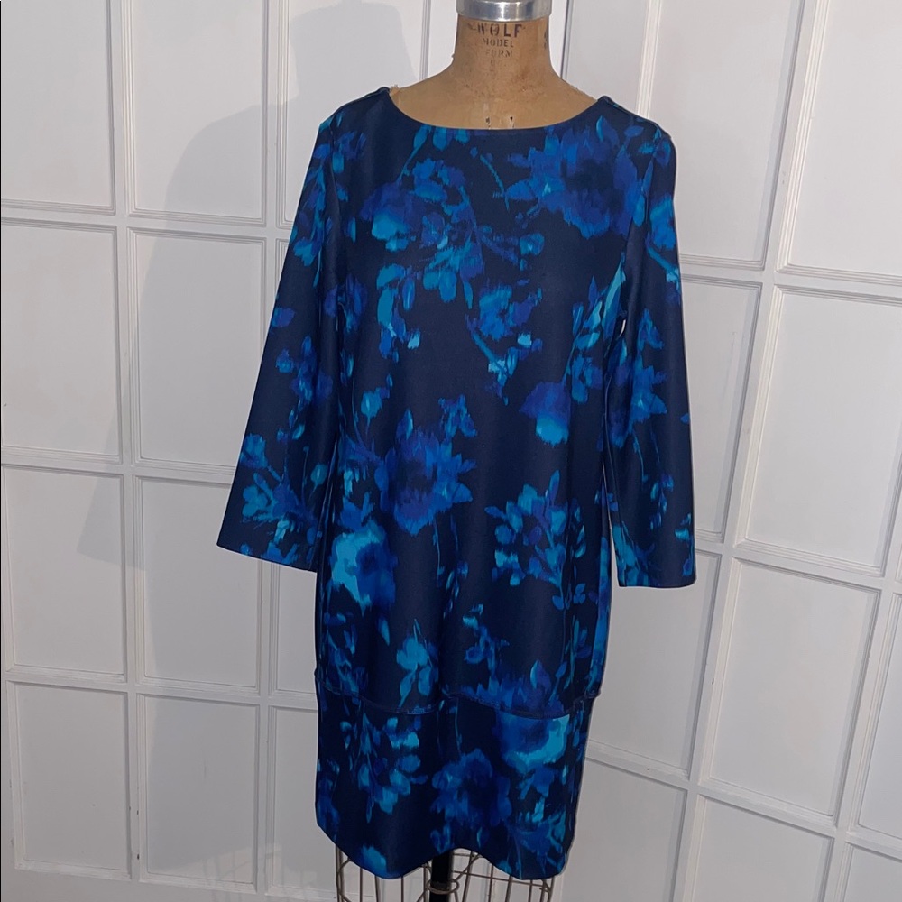 EUC Daisy Fuentes Floral Blue Dress Large